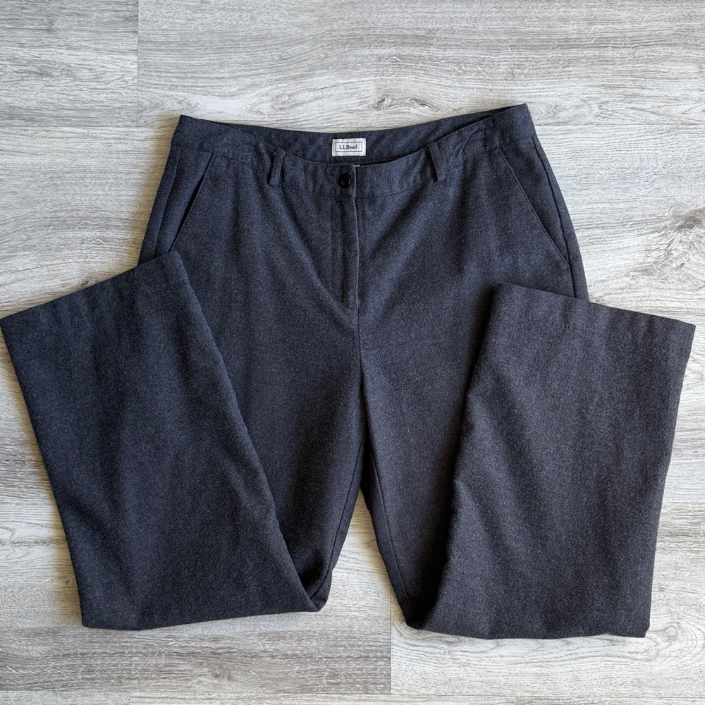 L.L. Bean Charcoal Gray Straight Pants Trousers, 100% Cotton Shell, 14 Petite